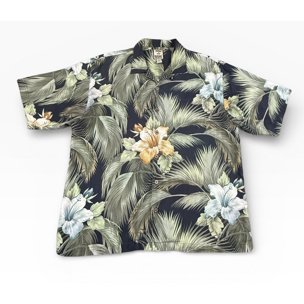 TOMMY BAHAMA Hawaiian Shirt Mens Large Silk Blue Floral Camp